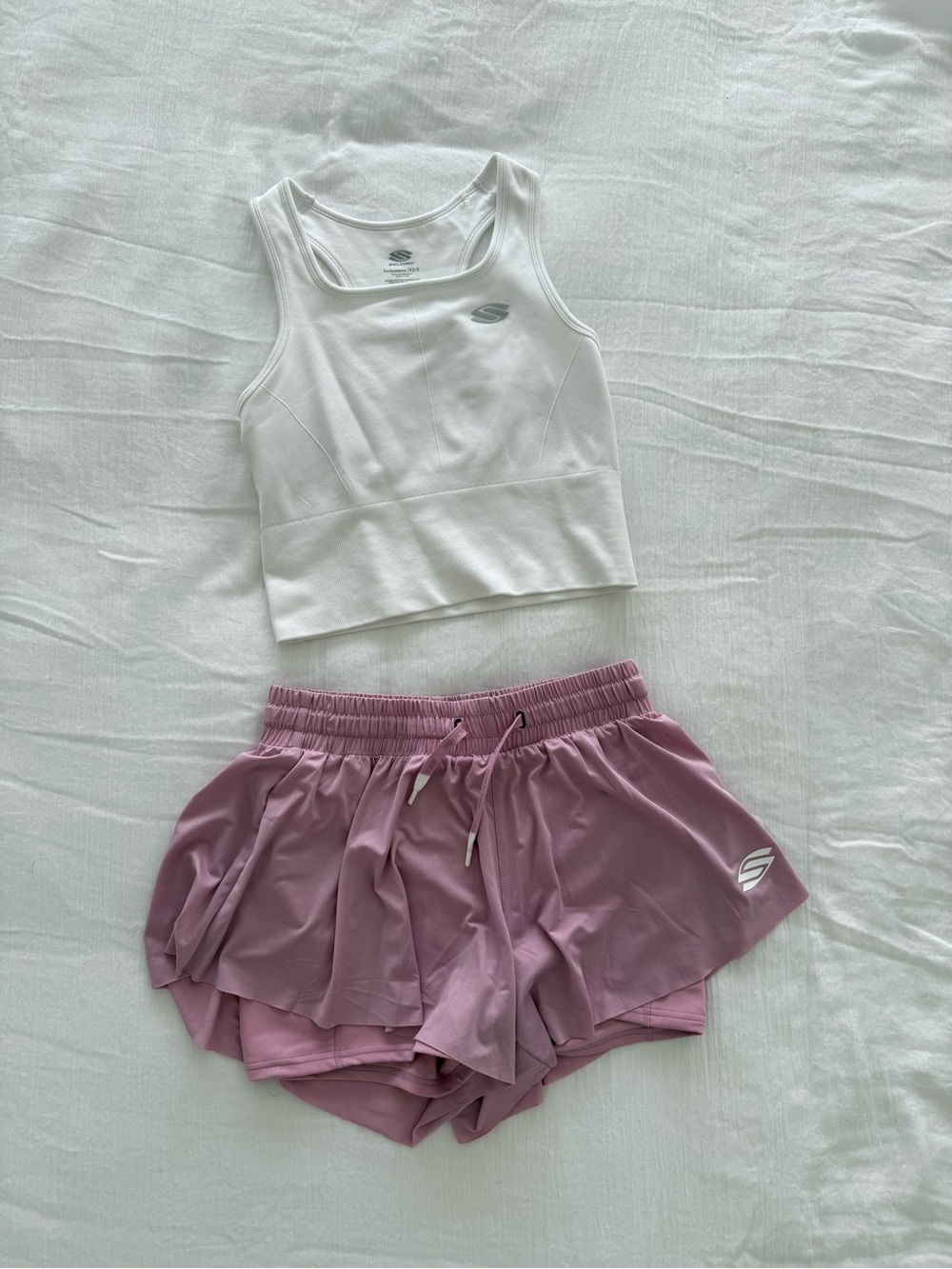 Selkirk Pickleball White Cropped Tank & Dusty Rose Layered Shorts Set